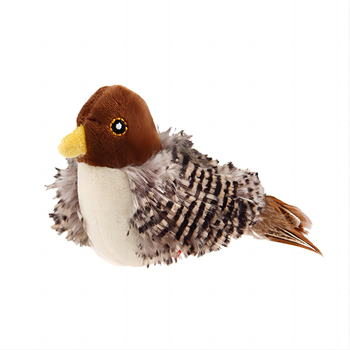 Chirping bird cat toy, brown sparrow